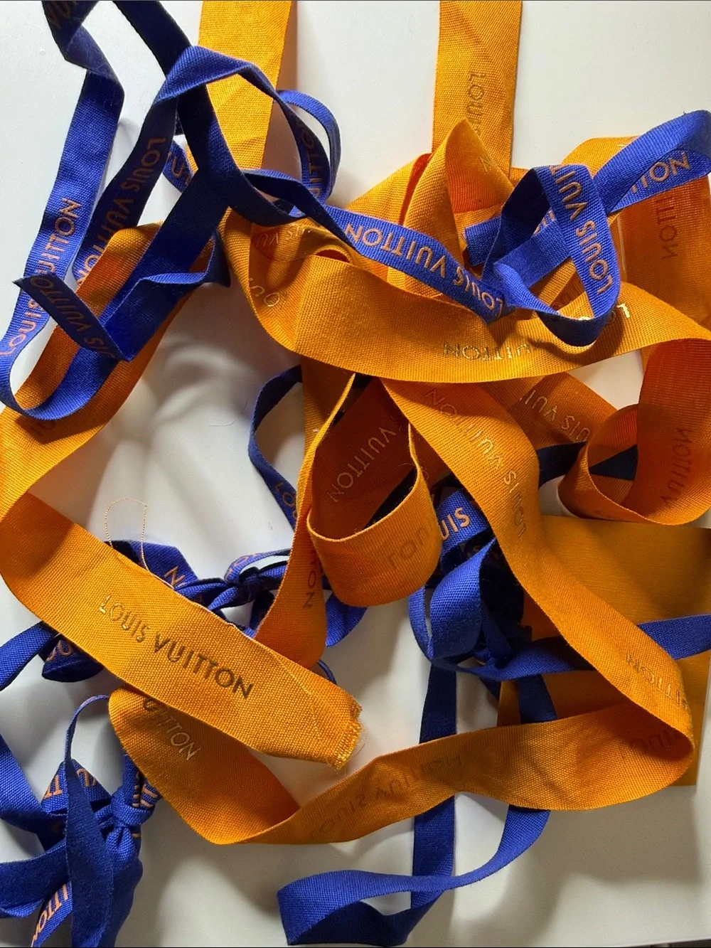 250 inches of Louis Vuitton Blue and Orange Logo Ribbons for gifting crafting